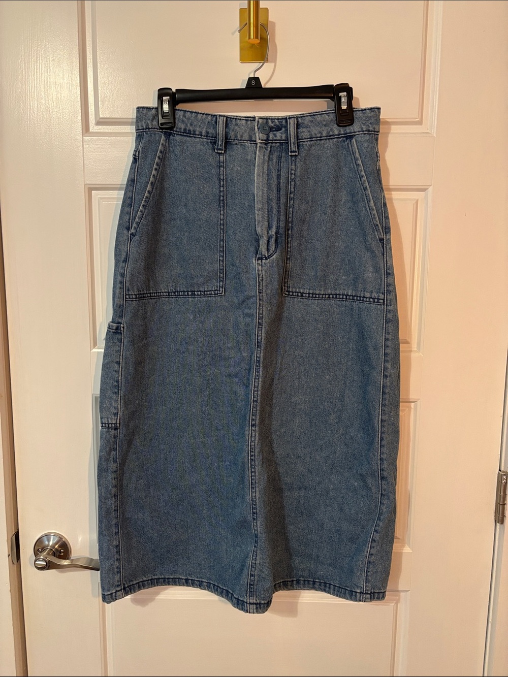 Vans Blue Denim Midi Skirt with Front Pockets